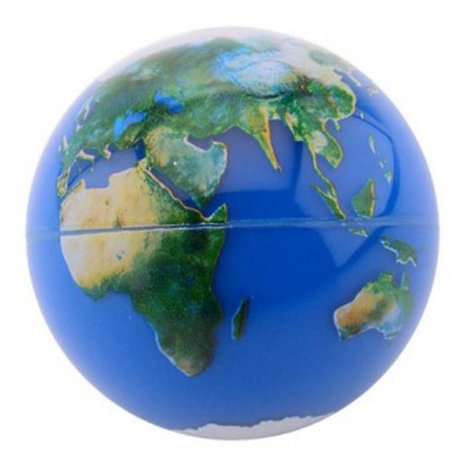 Johntoy stuiterbal Wereld met glitter junior 6,5 cm rubber blauw
