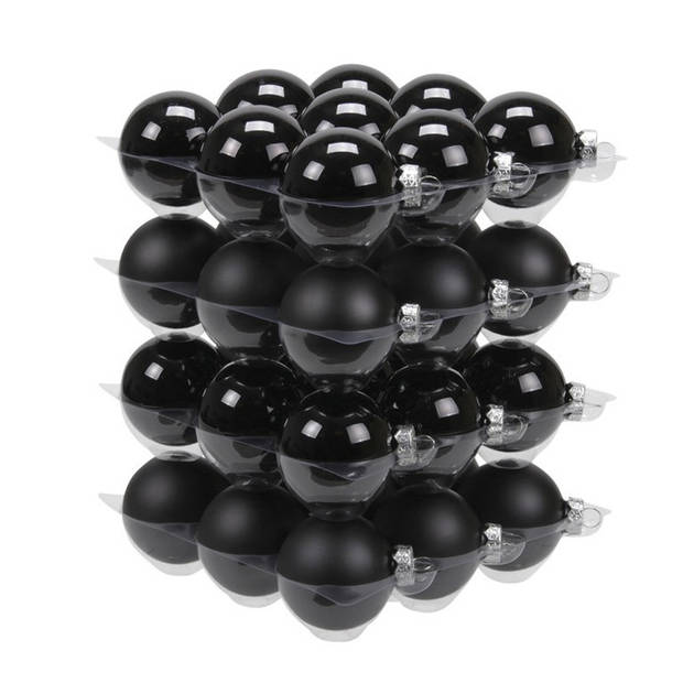 72x stuks glazen kerstballen zwart 4 en 6 cm mat/glans - Kerstbal