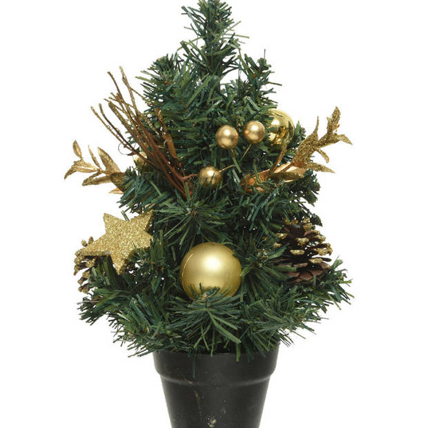 Compleet versierde miniboompjes goud 30 cm - Kunstkerstboom