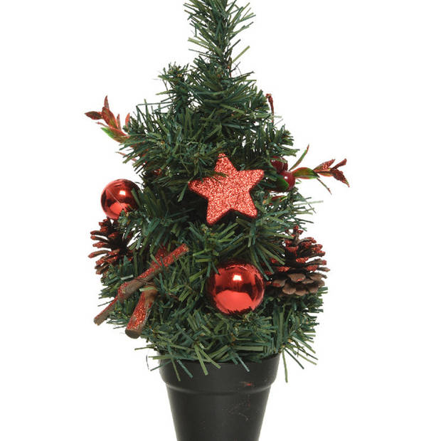 Compleet versierde miniboompjes rood 30 cm - Kunstkerstboom