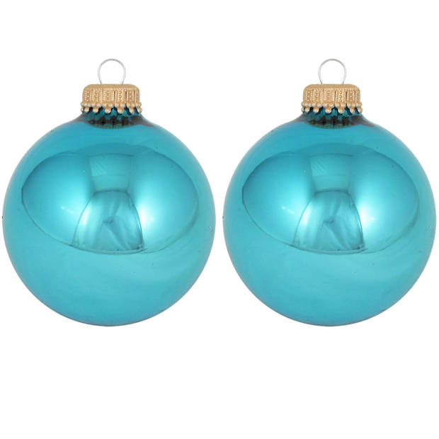 16x Glanzende turquoise blauwe kerstballen van glas 7 cm - Kerstbal