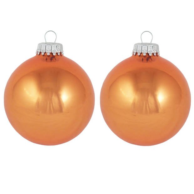 Krebs Kerstballen - 8x st - oranje - 7 cm - glas - orange crunch - Kerstbal