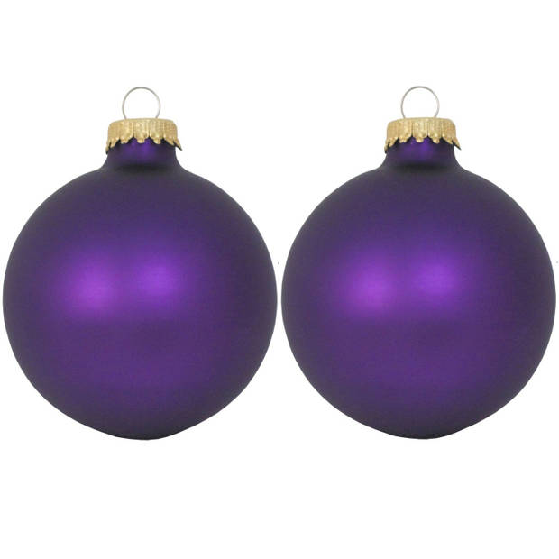 16x Velvet paarse matte kerstballen van glas 7 cm - Kerstbal