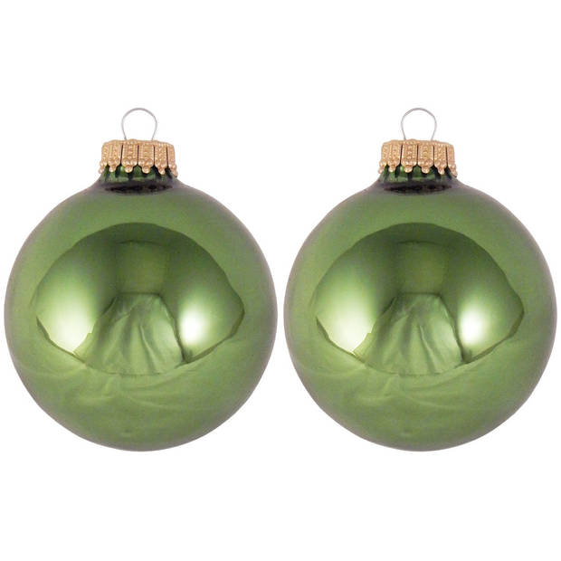 16x Glanzende groene kerstboomversiering kerstballen van glas 7 cm - Kerstbal