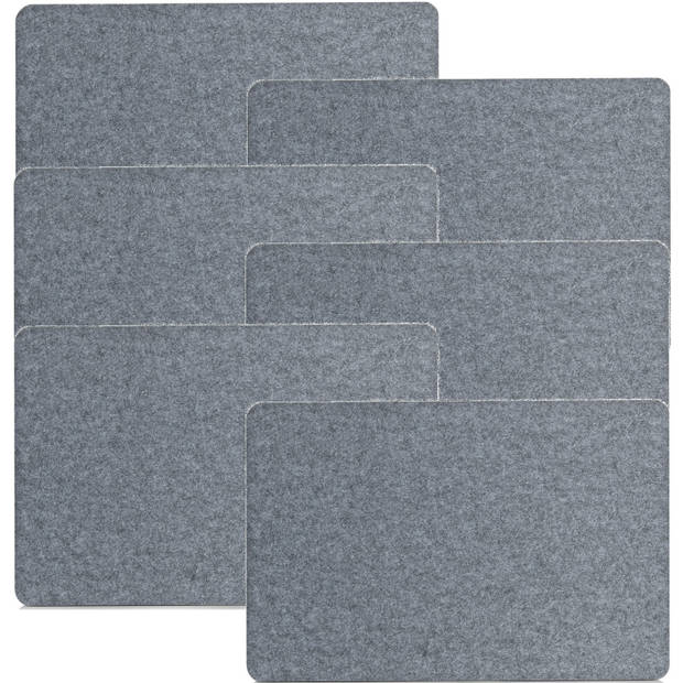 6x Rechthoekige onderleggers/placemats voor borden grijs 45 x 30 cm - Placemats