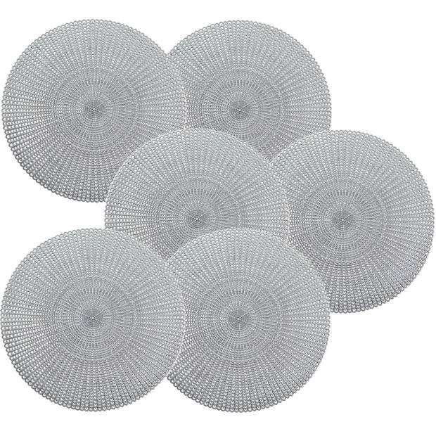 6x Ronde onderleggers/placemats voor borden zilver 41 cm - Placemats