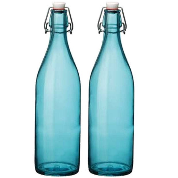 Set van 2x stuks turqouise weckflessen/waterflessen met beugeldop 1 liter - Drinkflessen