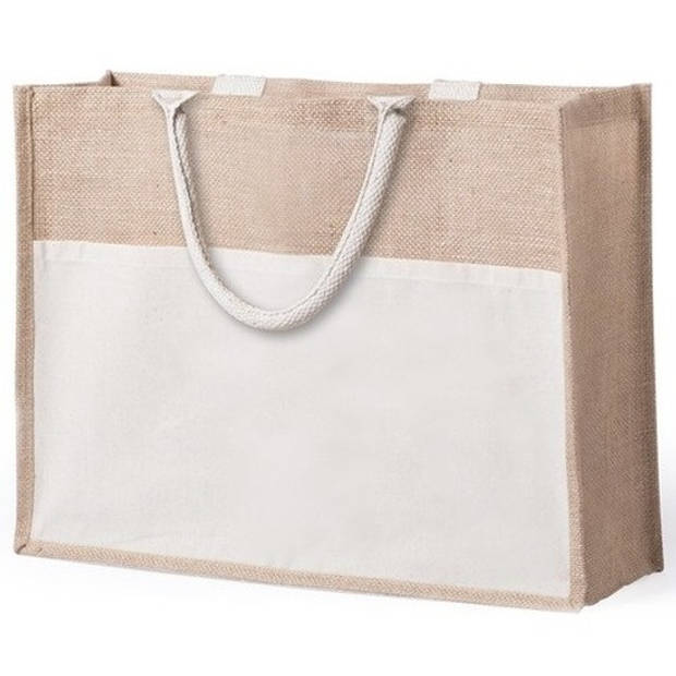 Naturel jute/katoenen shopper/boodschappen tas 44,5 cm - Boodschappentassen