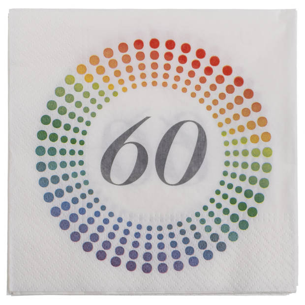 40x Leeftijd 60 jaar witte confetti servetten 33 x 33 cm - Feestservetten