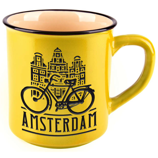 Matix mok Amsterdam Bike 250 ml 8 cm keramiek geel/zwart