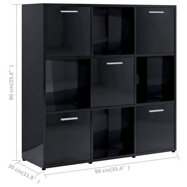 vidaXL Boekenkast 90x30x90 cm bewerkt hout hoogglans zwart