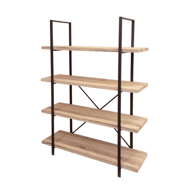 Gebor - Industriële Stellingkast Jim – 4 planken – 100x33x140cm - Wandkast – Open Boekenkast – Woonkamerkast –