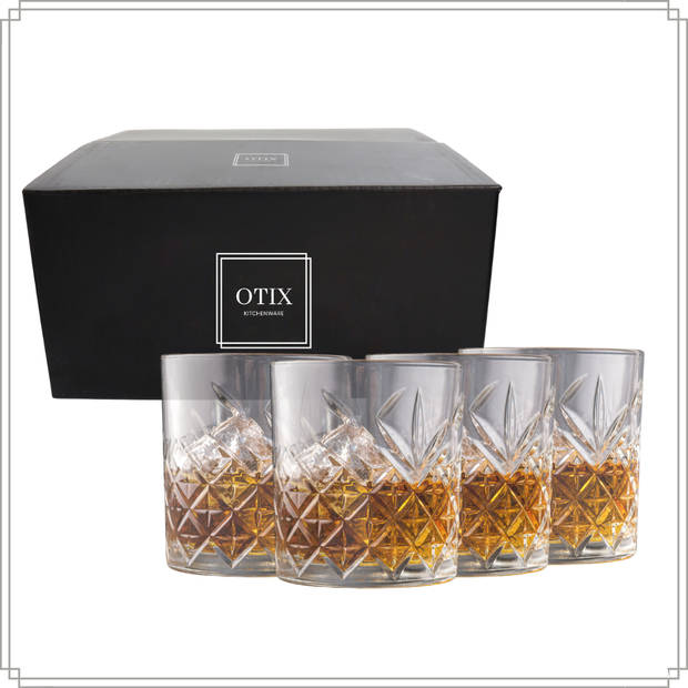 OTIX Whiskey Glazen - Set van 4 - Kristal - Stijlvol - 230 ml - Dik glas - Stevig - Sierlijk - Transparant