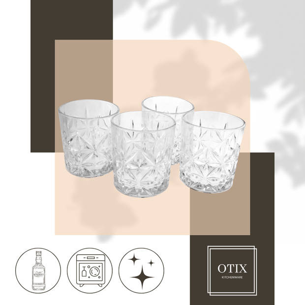 OTIX Whiskey Glazen - Set van 4 - Kristal - Stijlvol - 230 ml - Dik glas - Stevig - Sierlijk - Transparant