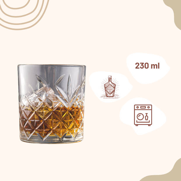 OTIX Whiskey Glazen - Set van 4 - Kristal - Stijlvol - 230 ml - Dik glas - Stevig - Sierlijk - Transparant