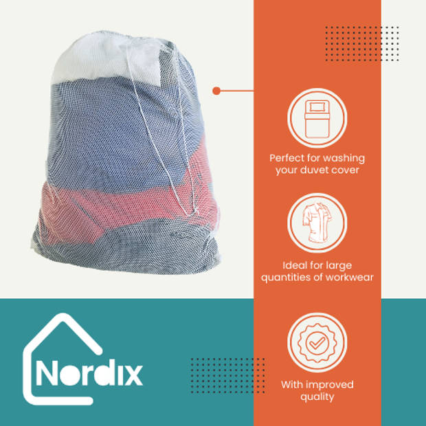 Nordix Waszak Groot XL - 60 x 90 CM - Wit - Treksysteem - Trekbandsluiting - Polyester - Wasnet - Laundry bag