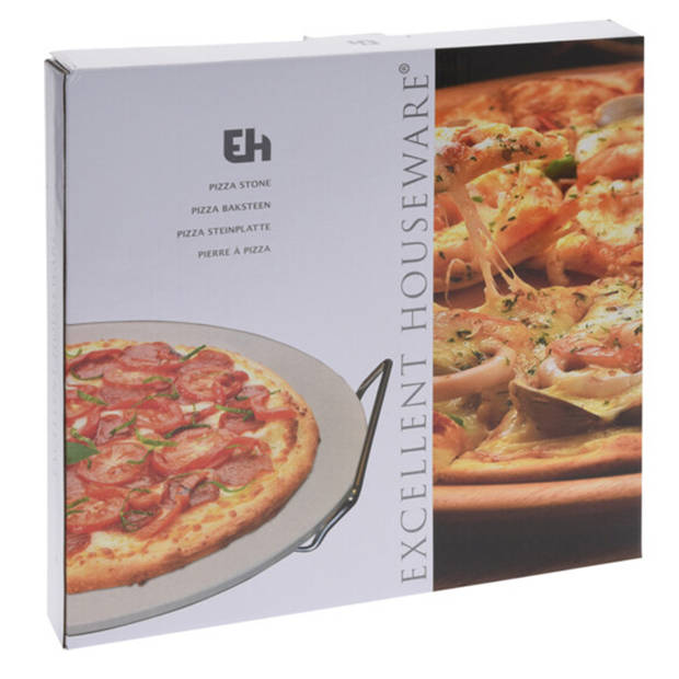 Pizzasteen BBQ/oven met handvaten - D35 cm - Baksteen - Pizzaplaten