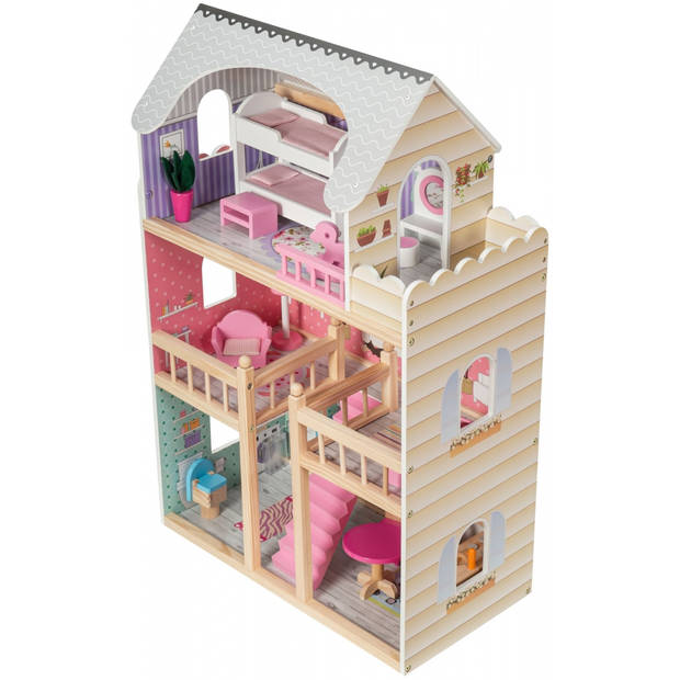 Houten Poppenhuis – Mamabrum – met Meubels en accessoires – Droomhuis