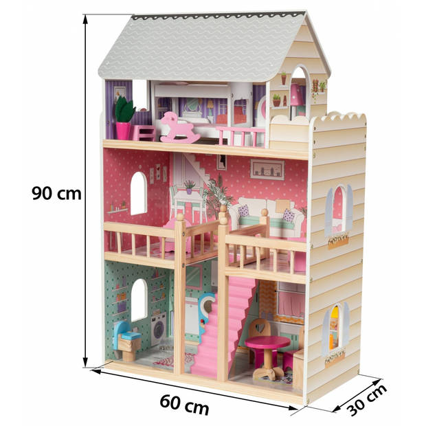 Houten Poppenhuis – Mamabrum – met Meubels en accessoires – Droomhuis