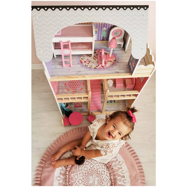 Houten Poppenhuis – Mamabrum – met Meubels en accessoires – Droomhuis