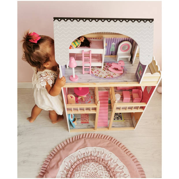 Houten Poppenhuis – Mamabrum – met Meubels en accessoires – Droomhuis