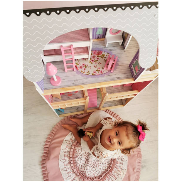 Houten Poppenhuis – Mamabrum – met Meubels en accessoires – Droomhuis