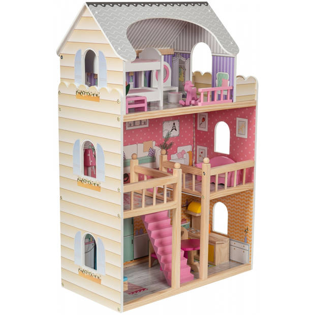 Houten Poppenhuis – Mamabrum – met Meubels en accessoires – Droomhuis