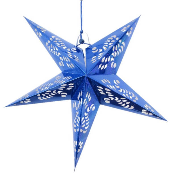 Set van 3x stuks decoratie kerstster lampionnen blauw 60 cm - Kerststerren