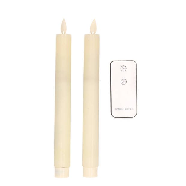 2x Ivoor LED kaarsen/dinerkaarsen op afstandsbediening 23 cm - Dinerkaarsen
