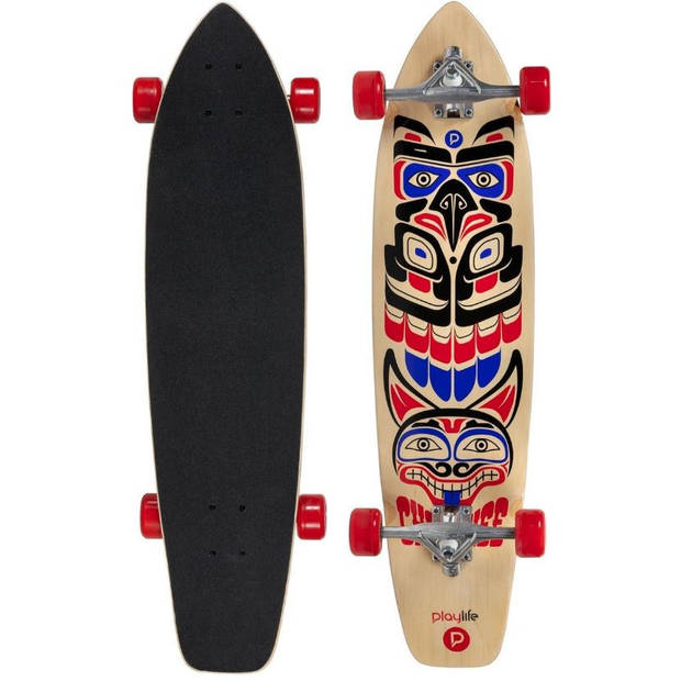 Playlife longboard Cherokee 91 x 22 cm hout zwart/rood/blauw