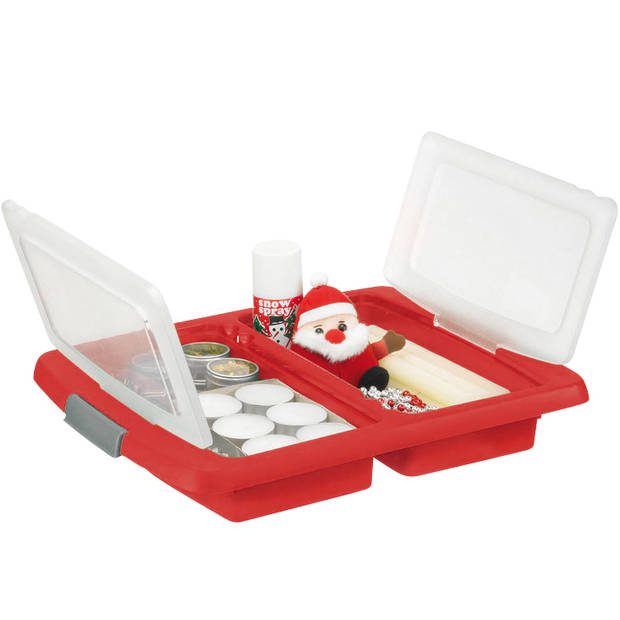 Set van 2 - Nesta kerst opbergbox 32L met trays voor 32 kerstballen transparant rood