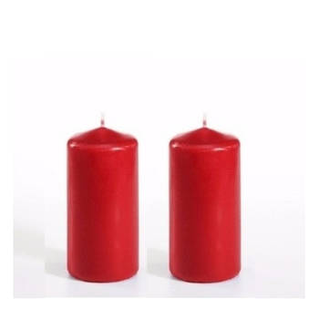 Pakket van 2x stuks stompkaarsen rood 5 cm doorsnede 16 branduren - Stompkaarsen