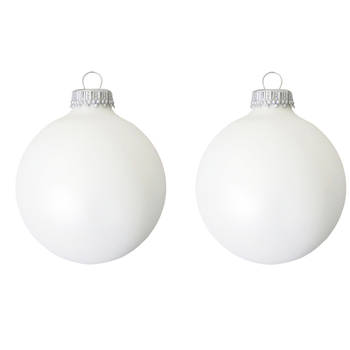 16x Witte matte kerstballen van glas 7 cm - Kerstbal