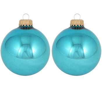 16x Glanzende turquoise blauwe kerstballen van glas 7 cm - Kerstbal
