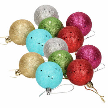 12x Gekleurde onbreekbare kerstballen met glitters 5 cm - Kerstbal