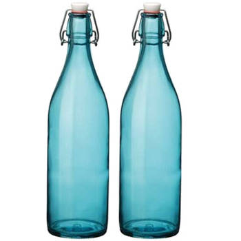 Set van 2x stuks turqouise weckflessen/waterflessen met beugeldop 1 liter - Drinkflessen