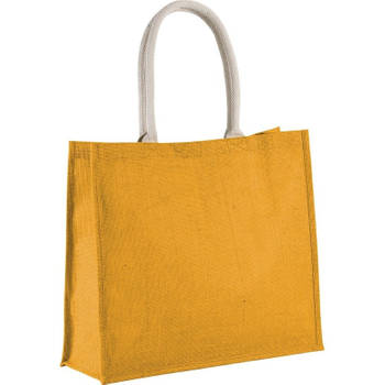 Gele jute shopper/boodschappentas 42 cm - Boodschappentassen