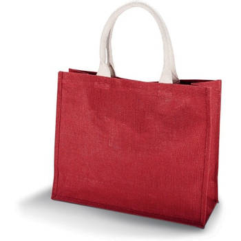 Rode jute shopper/boodschappentas 42 cm - Boodschappentassen