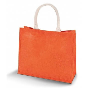 Oranje jute shopper/boodschappentas 42 cm - Boodschappentassen