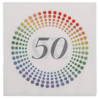 40x Leeftijd 50 jaar witte confetti servetten 33 x 33 cm - Feestservetten