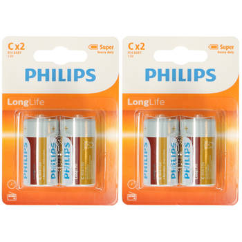 4x Philips Long Life LR14 C-batterijen 1,5 Volt - Batterijen
