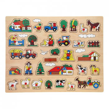 Houten noppenpuzzel boerderij thema 45 x 35 cm speelgoed - Legpuzzels