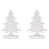 2x stuks kerstdecoratie kerstboom wit hout 28 cm met Led lampjes - Houten kerstbomen