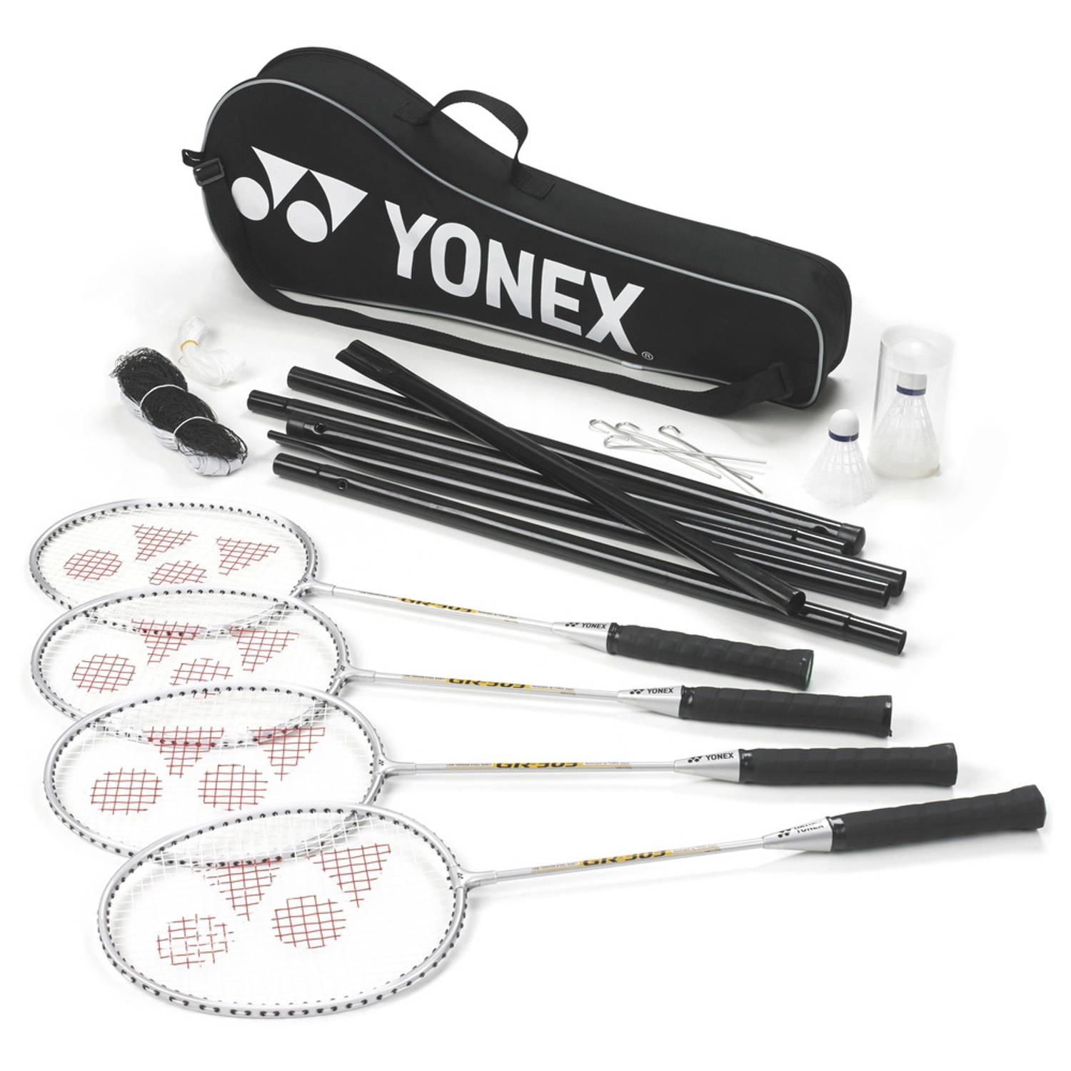 Yonex Badmintonset 4 Spelers Staal/nylon Zwart 15-delig