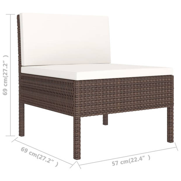 vidaXL 3-delige Loungeset met kussens poly rattan bruin