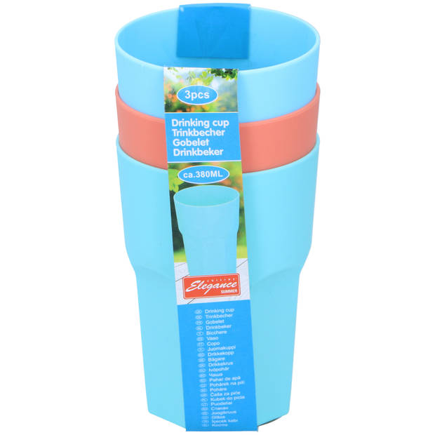 3x drinkbekers - Kunststof - 380 ml - 12 x 8 cm - 3 kleuren - Drinkbekers