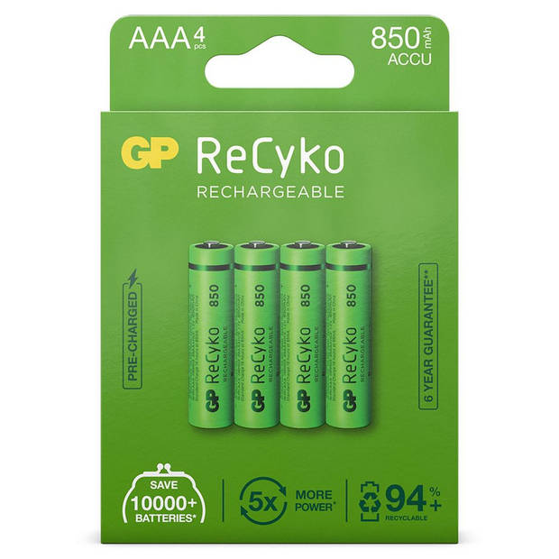 GP ReCyko AAA 850mAh 4 stuks Oplaadbare NiMH Batterij