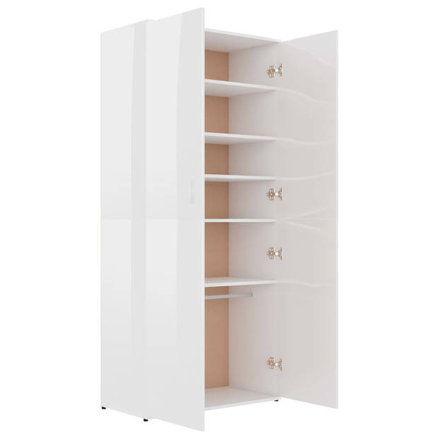 The Living Store Schoenenkast - Hoogglans wit - 80 x 39 x 178 cm - 6 schappen - 2 deuren