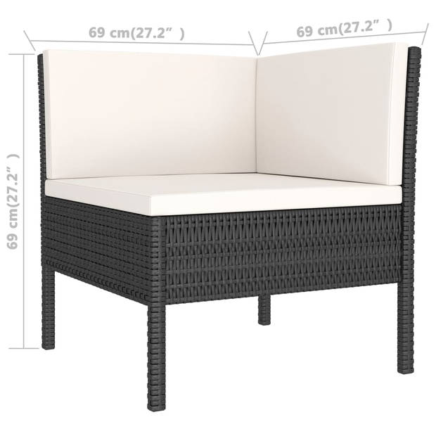 vidaXL 3-delige Loungeset met kussens poly rattan zwart