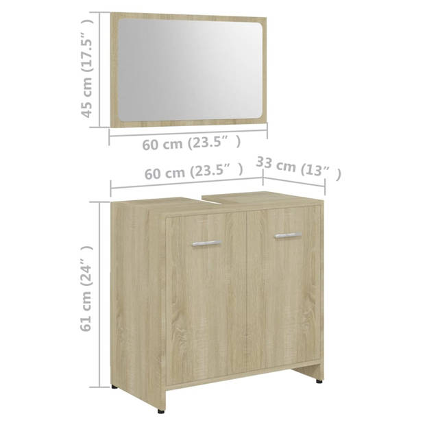 The Living Store Badkamerset - Sonoma Eiken - Spiegel 60x45cm - Hoge Kast 30x30x183.5cm - Wastafelkast 60x33x58cm